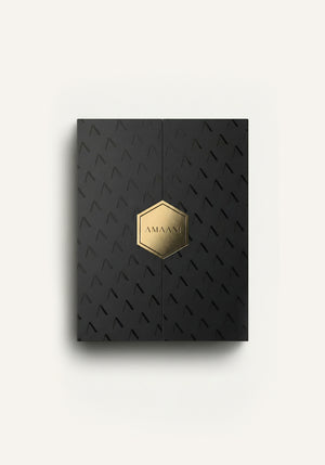 Amaani leather Quran cover presented in premium black and gold gift box