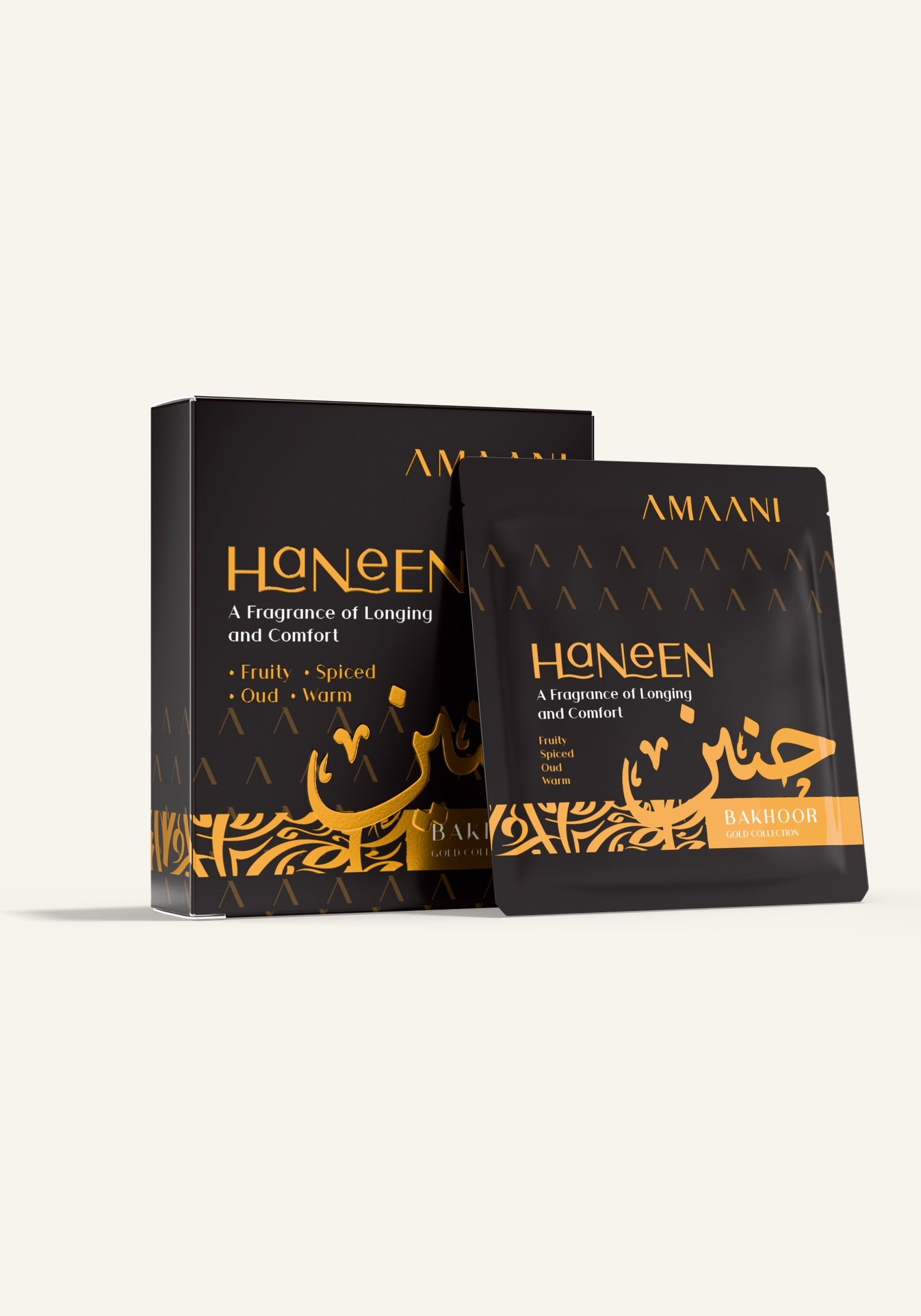 Amaani Haneen Bakhoor Gold Collection 5g tester box with sachet