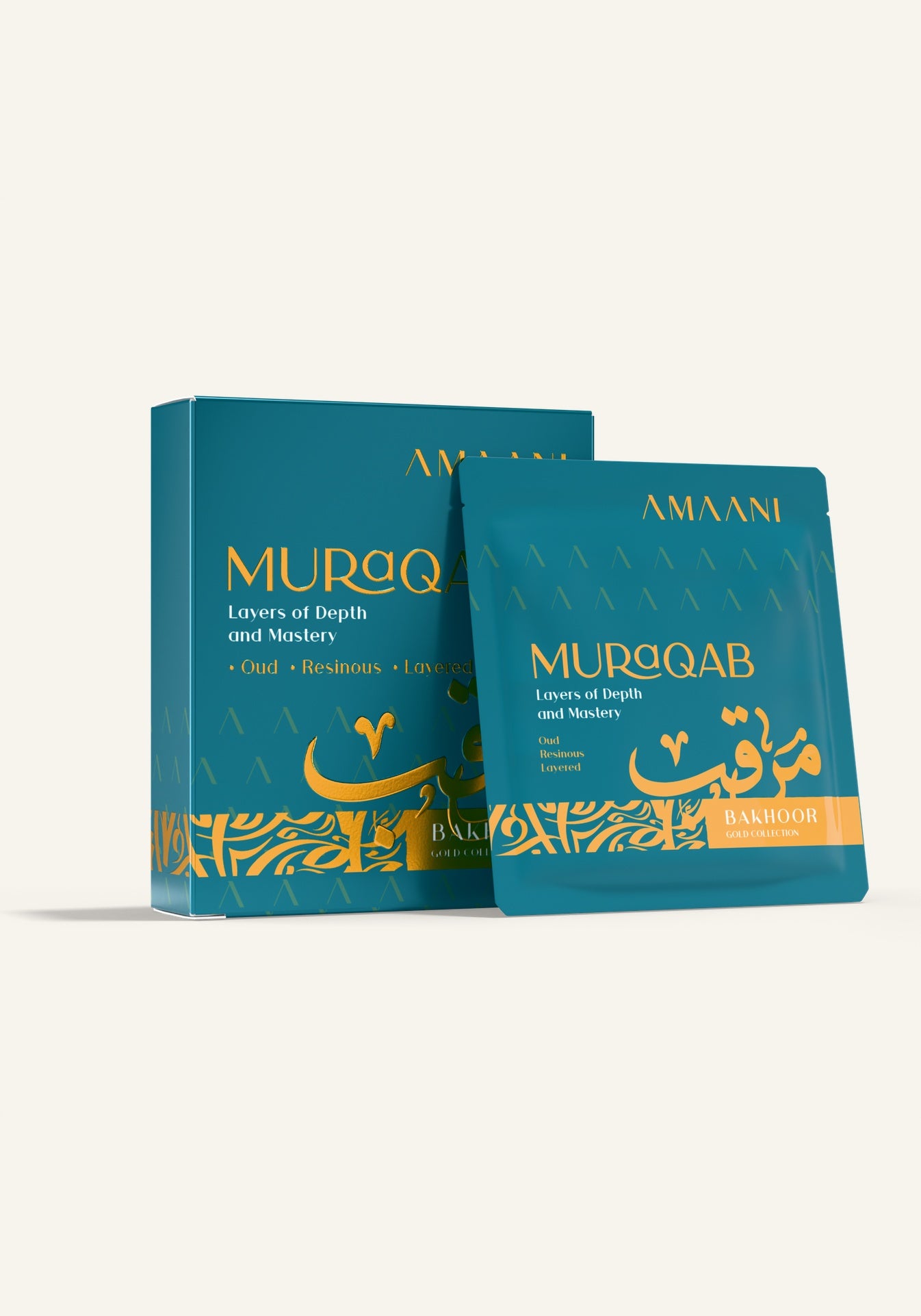 Amaani Muraqab Bakhoor Gold Collection 5g tester box with sachet