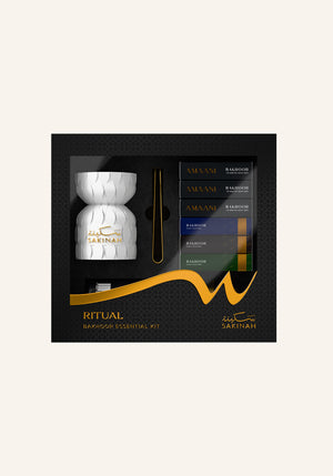 Sakinah Layali white bakhoor burner with charcoal and tongs