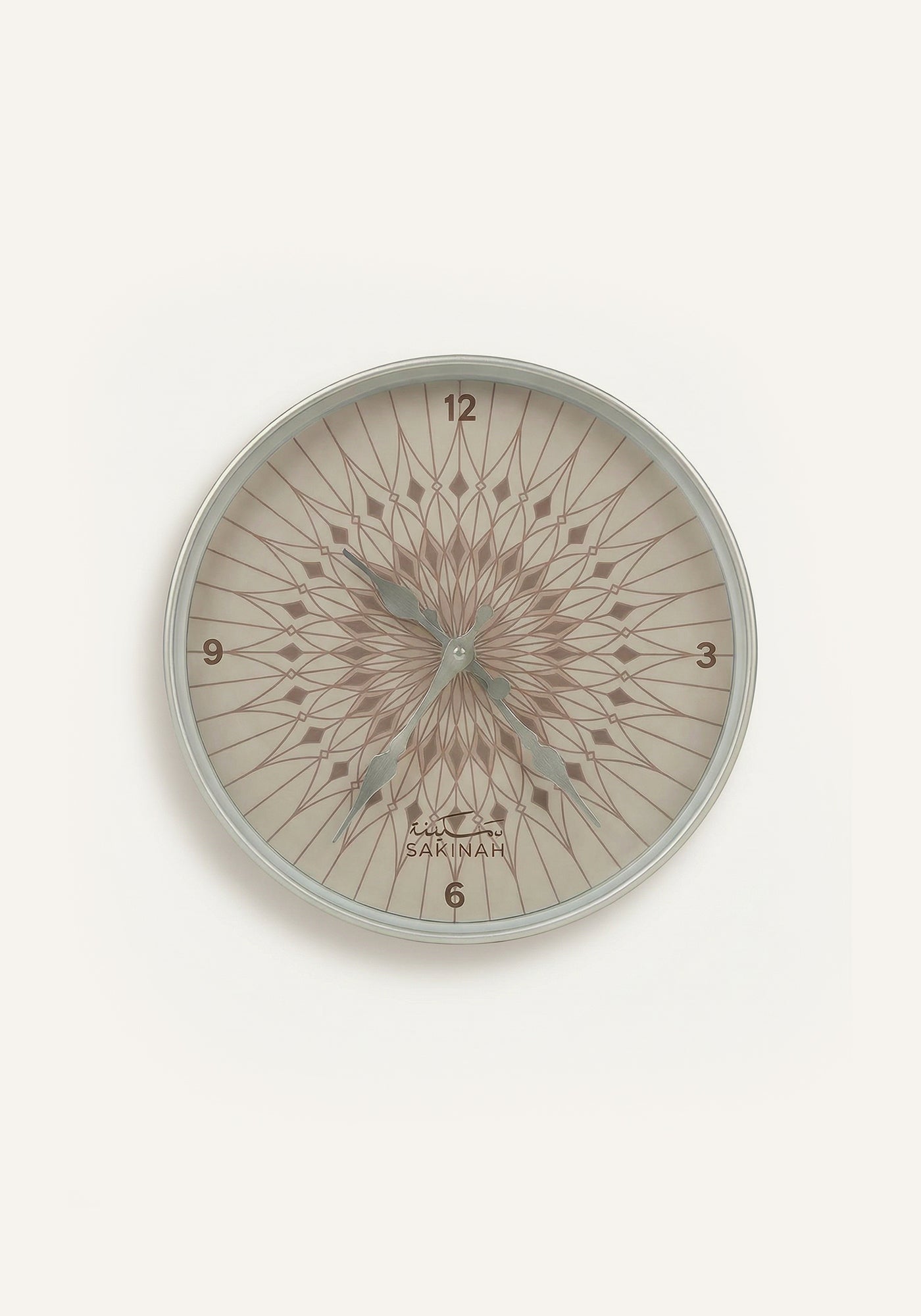 Medinah Umbrella Islamic wall clock silver finish with English numerals