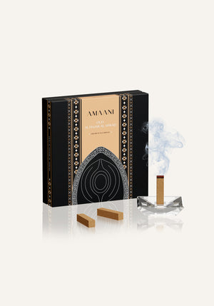 Amaani Oud Al Hajar Al Aswad oud bricks burning with bakhoor smoke