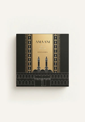 Amaani Oud Makkah premium oud bricks gift box with gold Islamic geometric design inspired by Masjid al-Haram