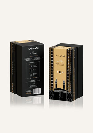 Amaani Oud Al Kaabah oud bricks refill packaging showing front and back design with usage instructions