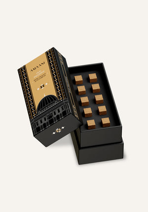 Amaani Oud Palestine bakhoor refill box opened to reveal 10 premium oud incense bricks