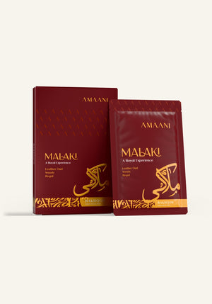 Amaani Malaki Bakhoor Gold Collection 15g box with bakhoor sachet