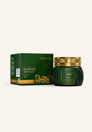 Amaani Nafha Bakhoor Gold Collection 50g box with bakhoor jar