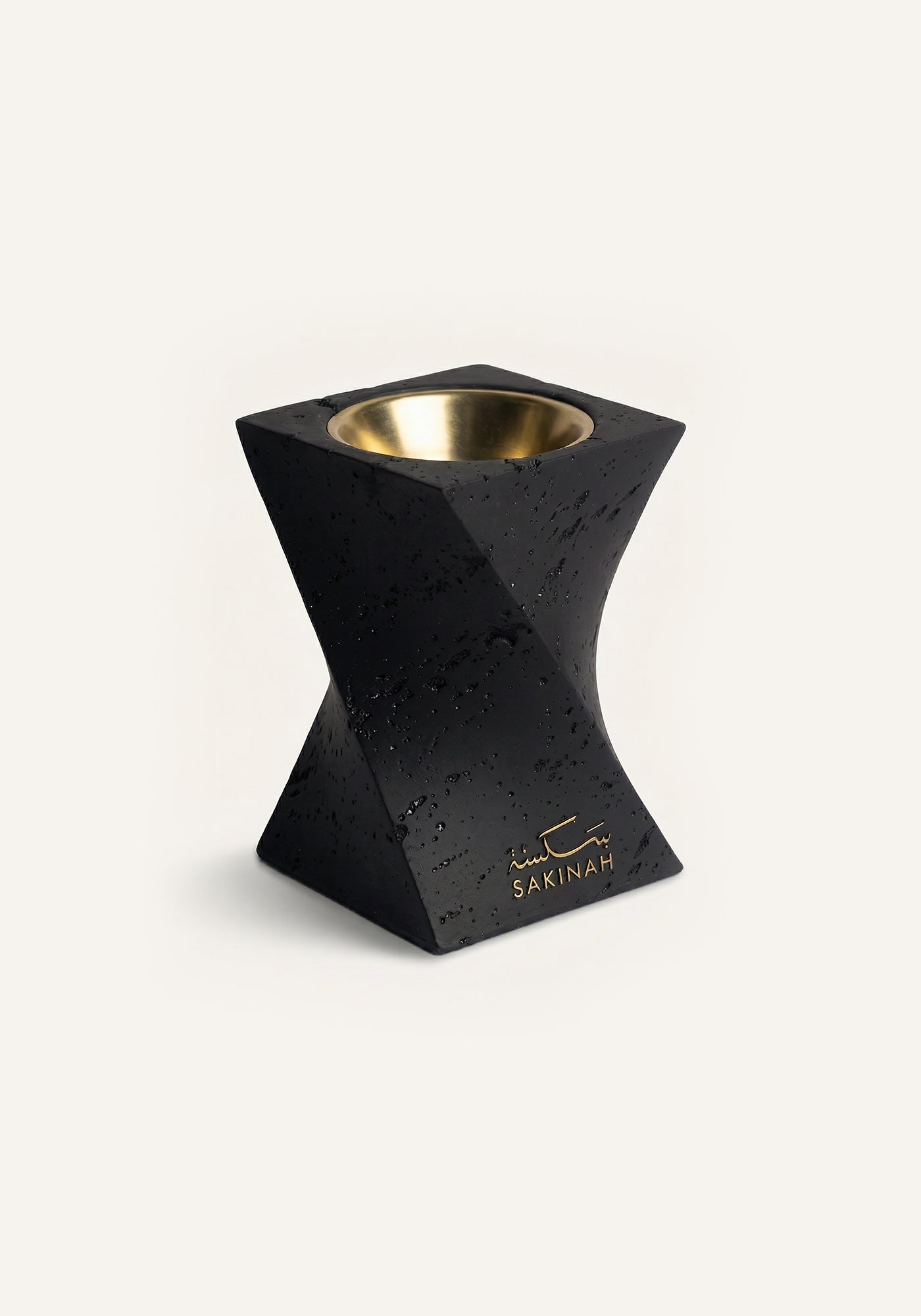 Safwa Bakhoor Burner by Sakinah in black with gold interior bowl, luxury Islamic home fragrance burner