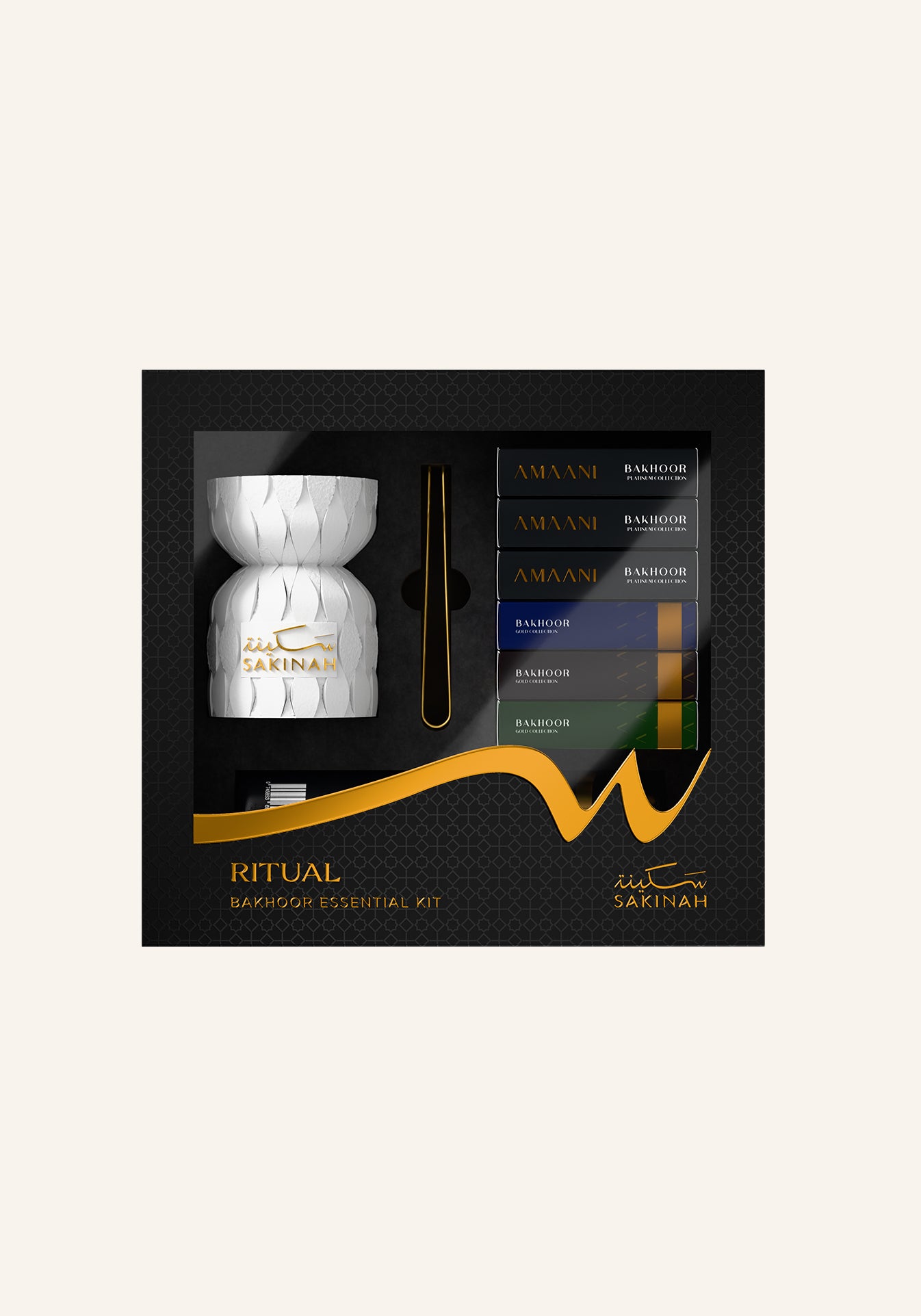 Sakinah Layali white bakhoor burner with charcoal and tongs