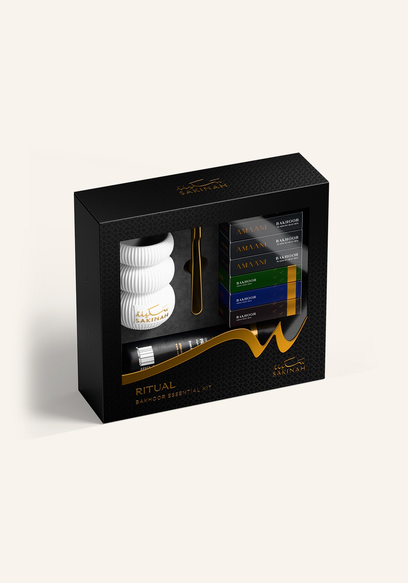 Sakinah Noor bakhoor ritual starter set in white, boxed gift