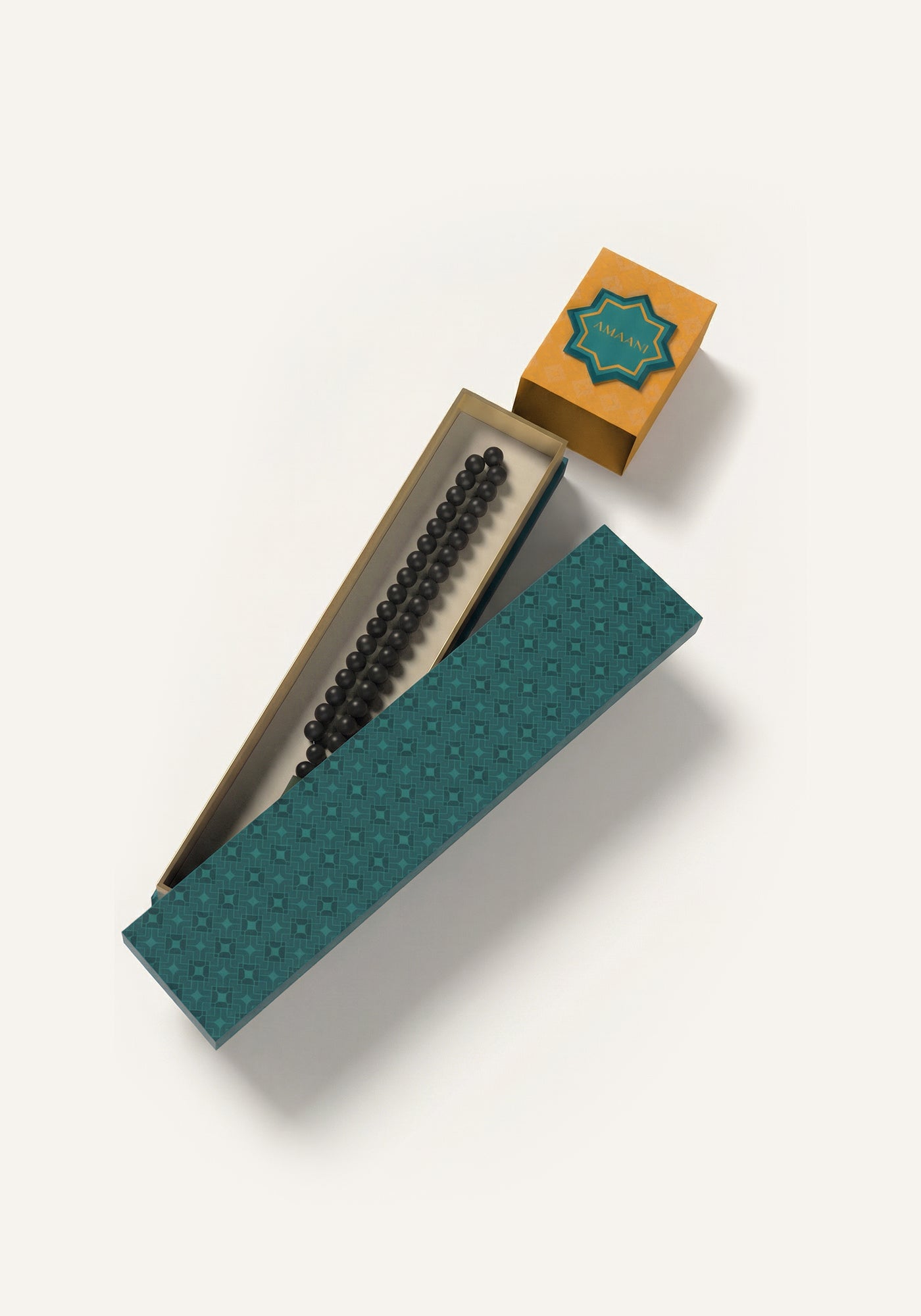 Amaani Dhikr Al-Qalb 99 bead tasbeeh displayed in a premium gift box