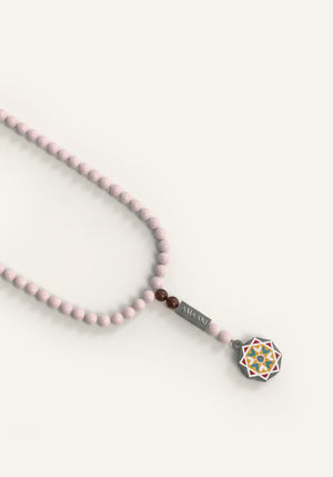 Amaani Dhikr Al-Qalb 99 bead tasbeeh in Rose with Islamic geometric pendant