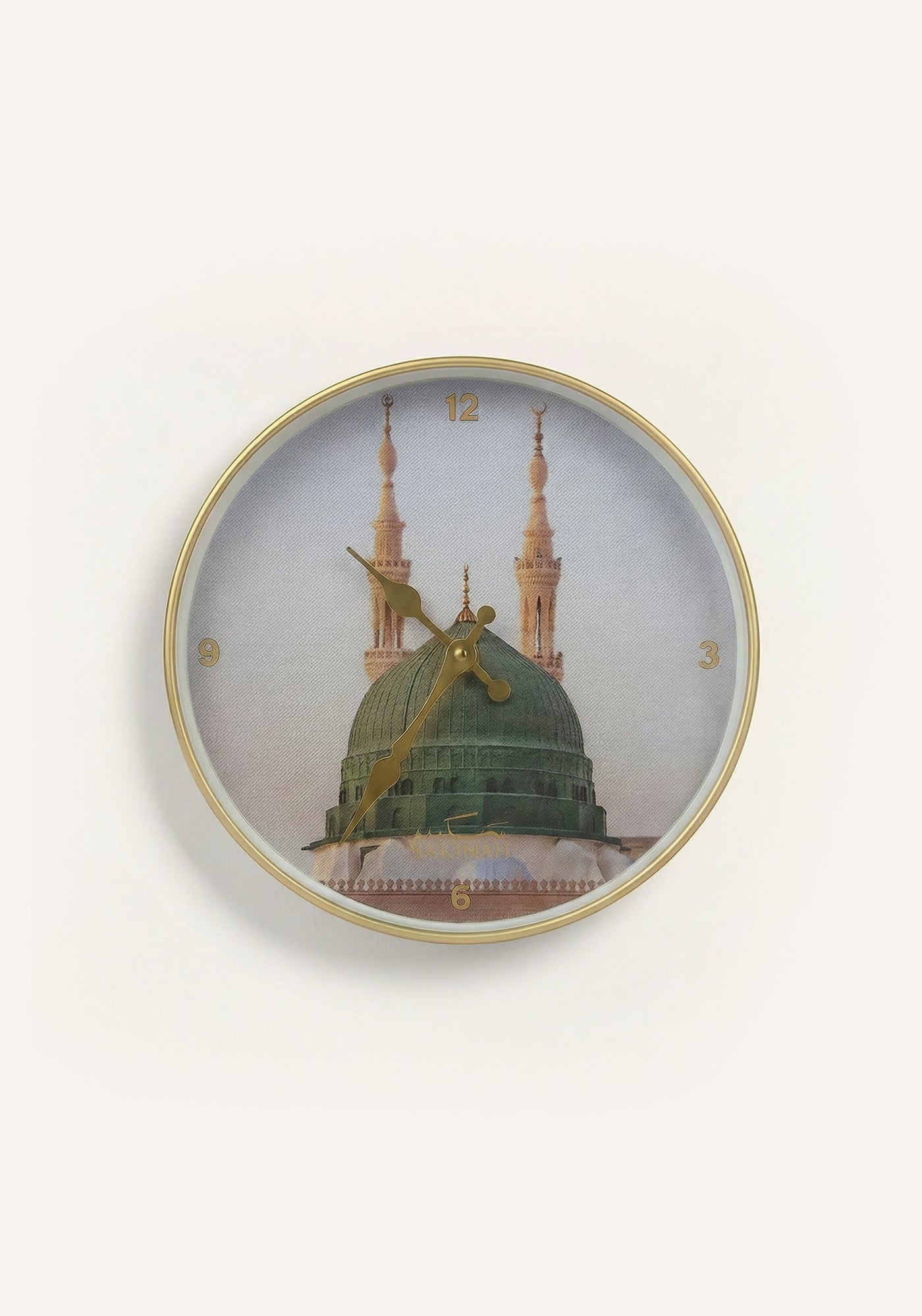 Dome of the Prophet ﷺ Islamic wall clock gold finish with English numerals